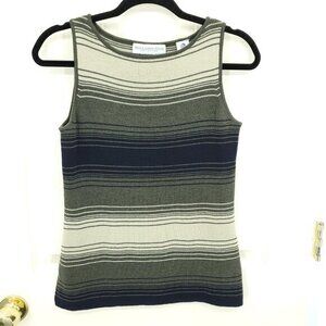 VTG 90s/2000s 100% Wool Knit Boat Neck Top PM Green/Cream/Black Stripe